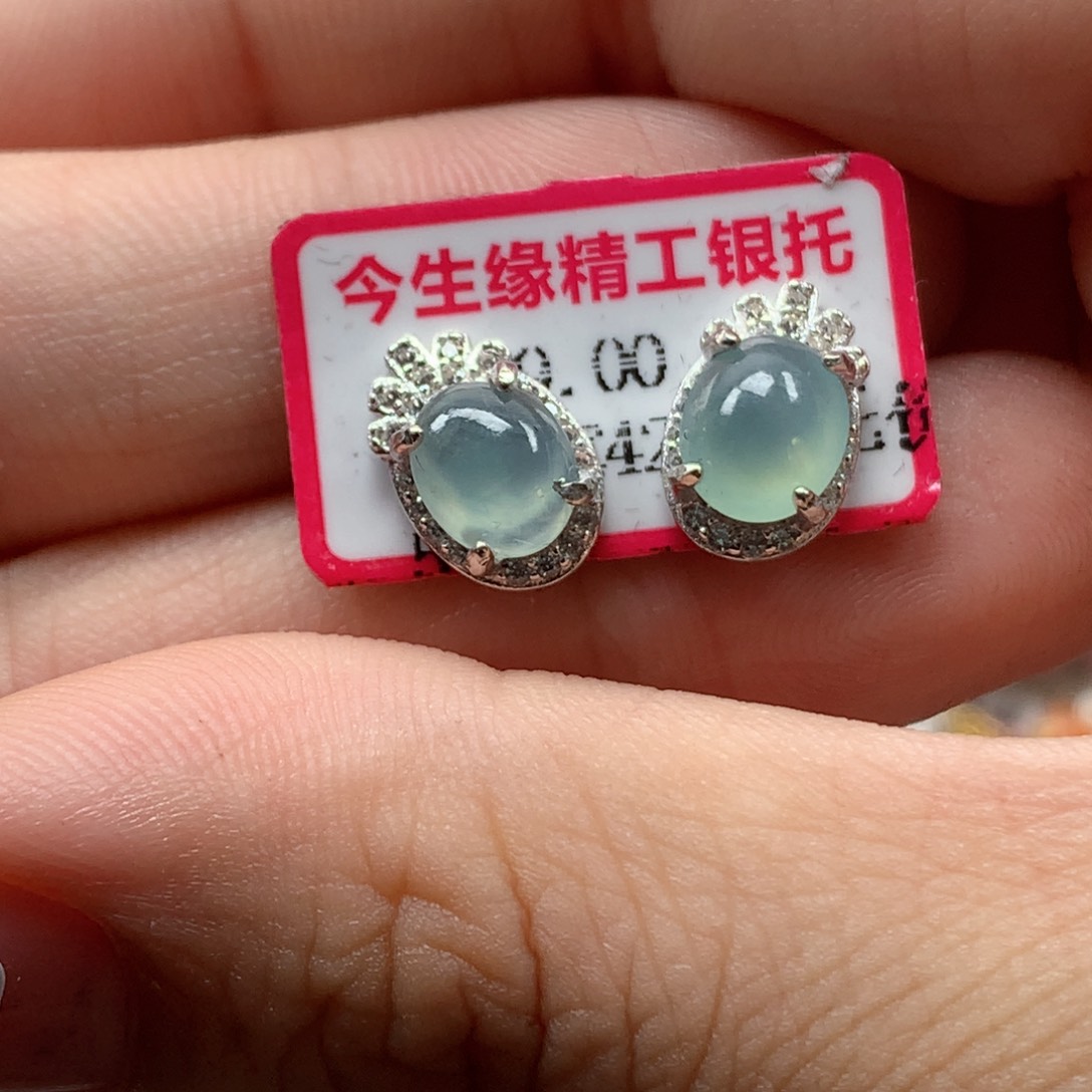 翡翠银S925镶嵌戒指天然翡翠耳饰