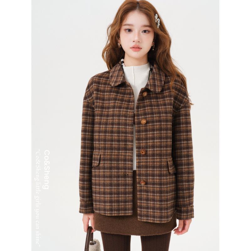 格纹叙事/Co&Sheng重生小个子秋款休闲短款时尚格子外套女装翻领
