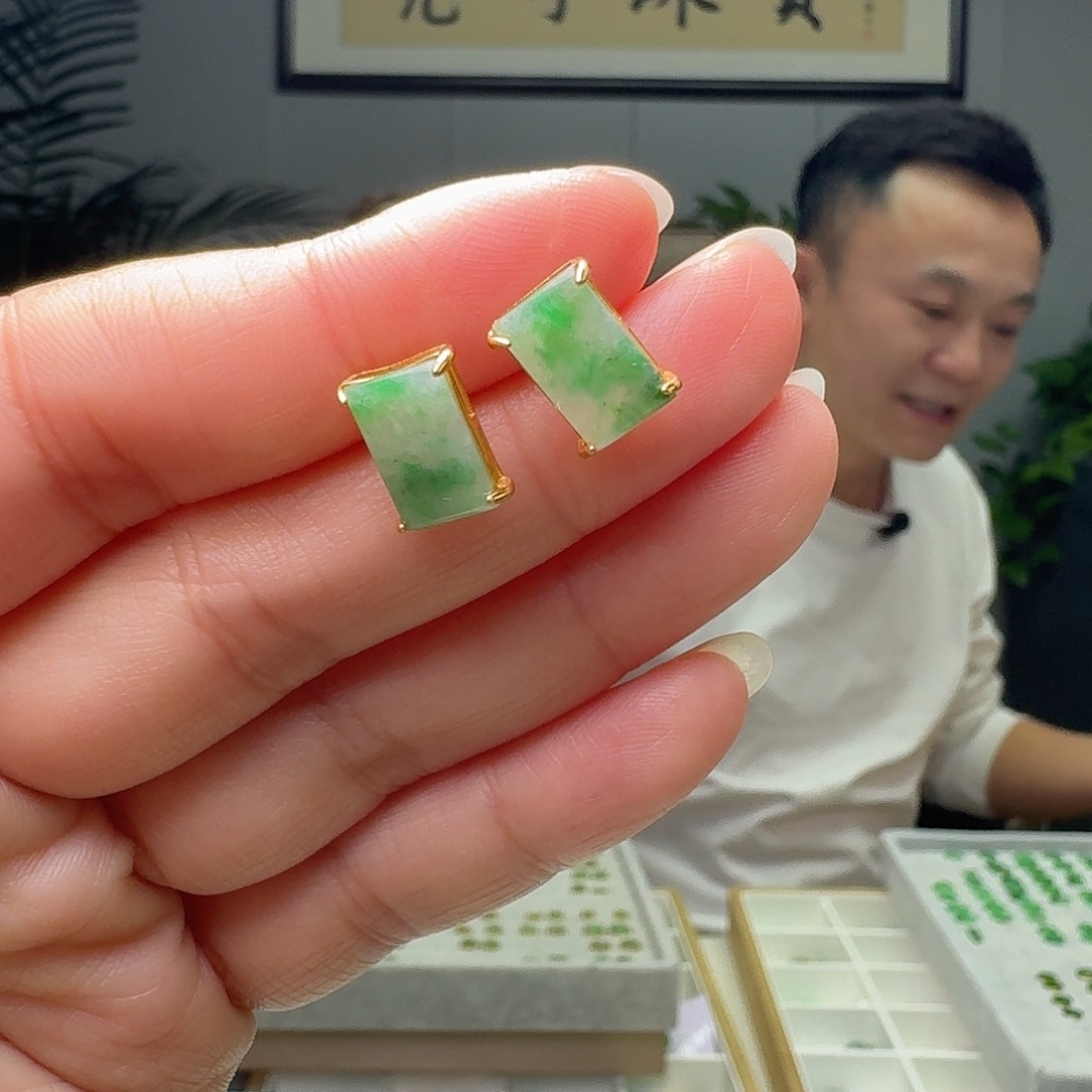 翡翠银S925镶嵌耳饰天然