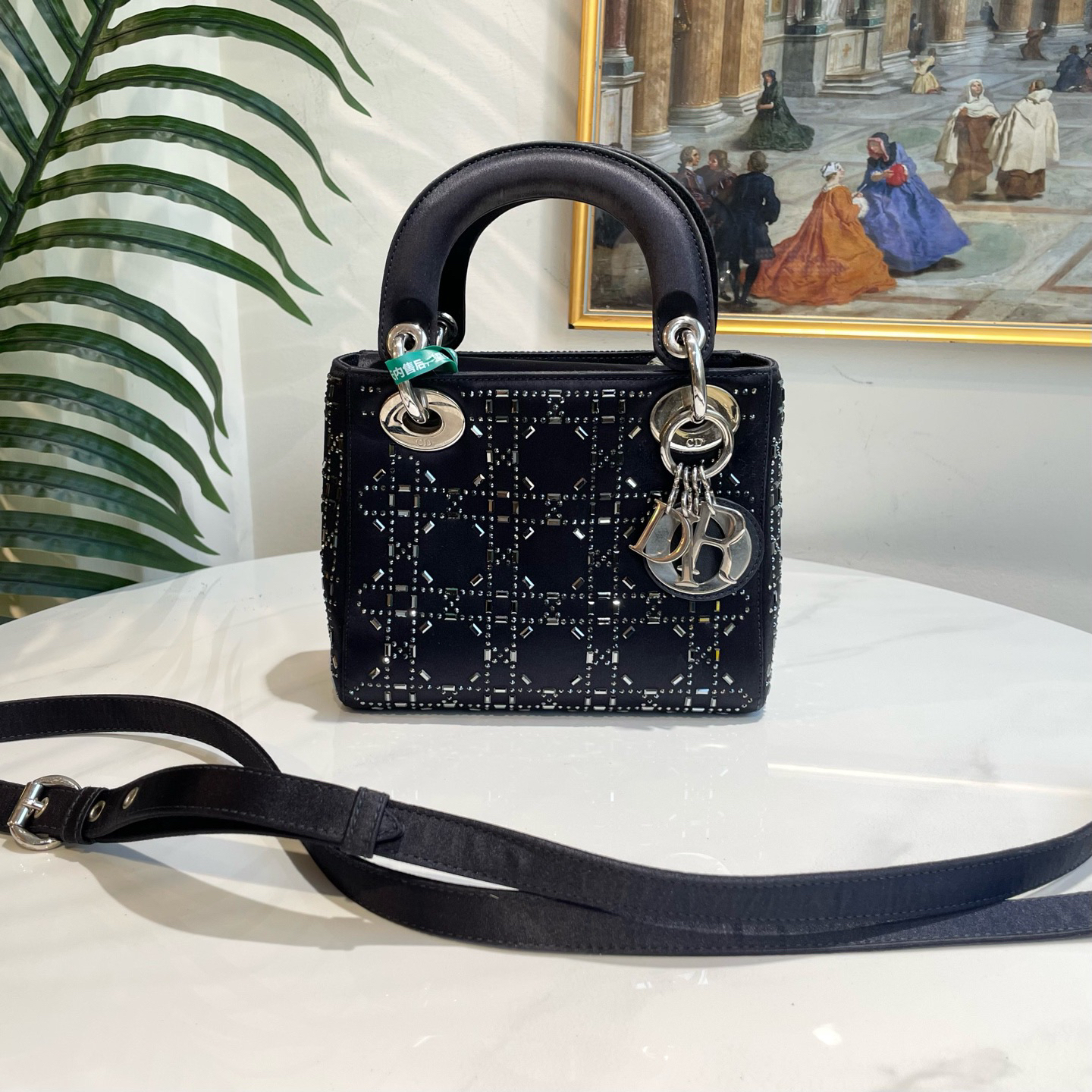 95新 DIOR/迪奥 多宝二奢/88419/黑色缎面三格戴妃 18年s