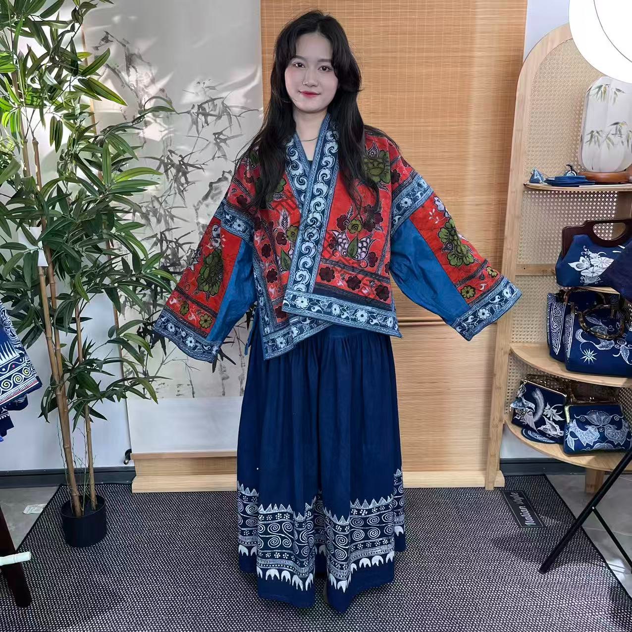 【非遗手工服饰】民族风宽松秋季外套反绘彩蜡复古纯手工老土布上衣