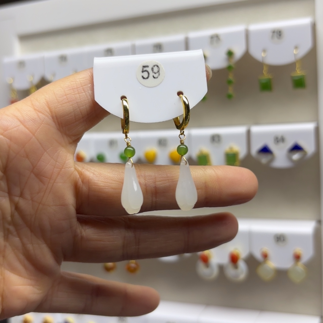 和田玉银S925镶嵌耳饰