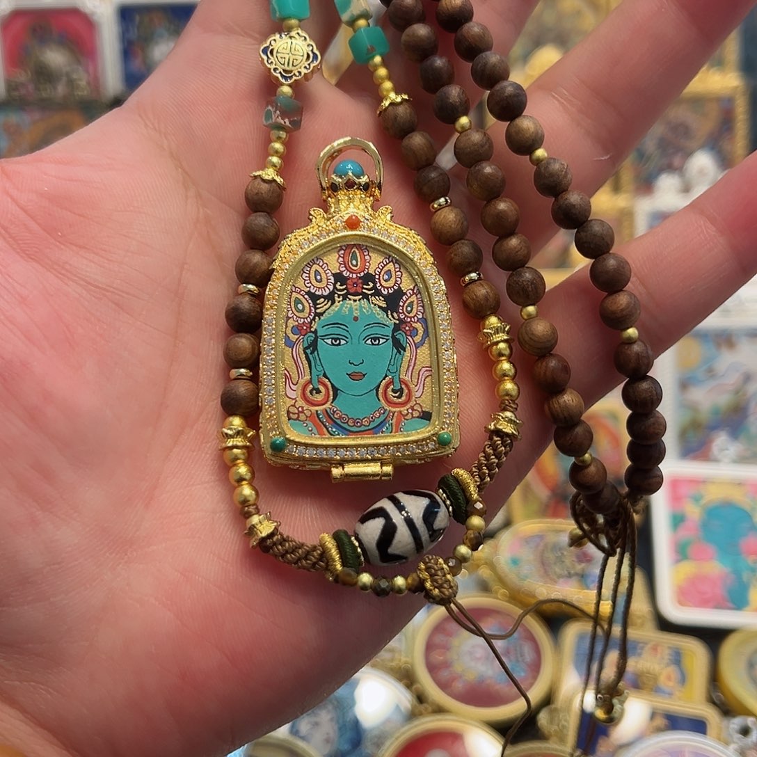 吊坠牛十三热贡纯手绘拱门绿度姆