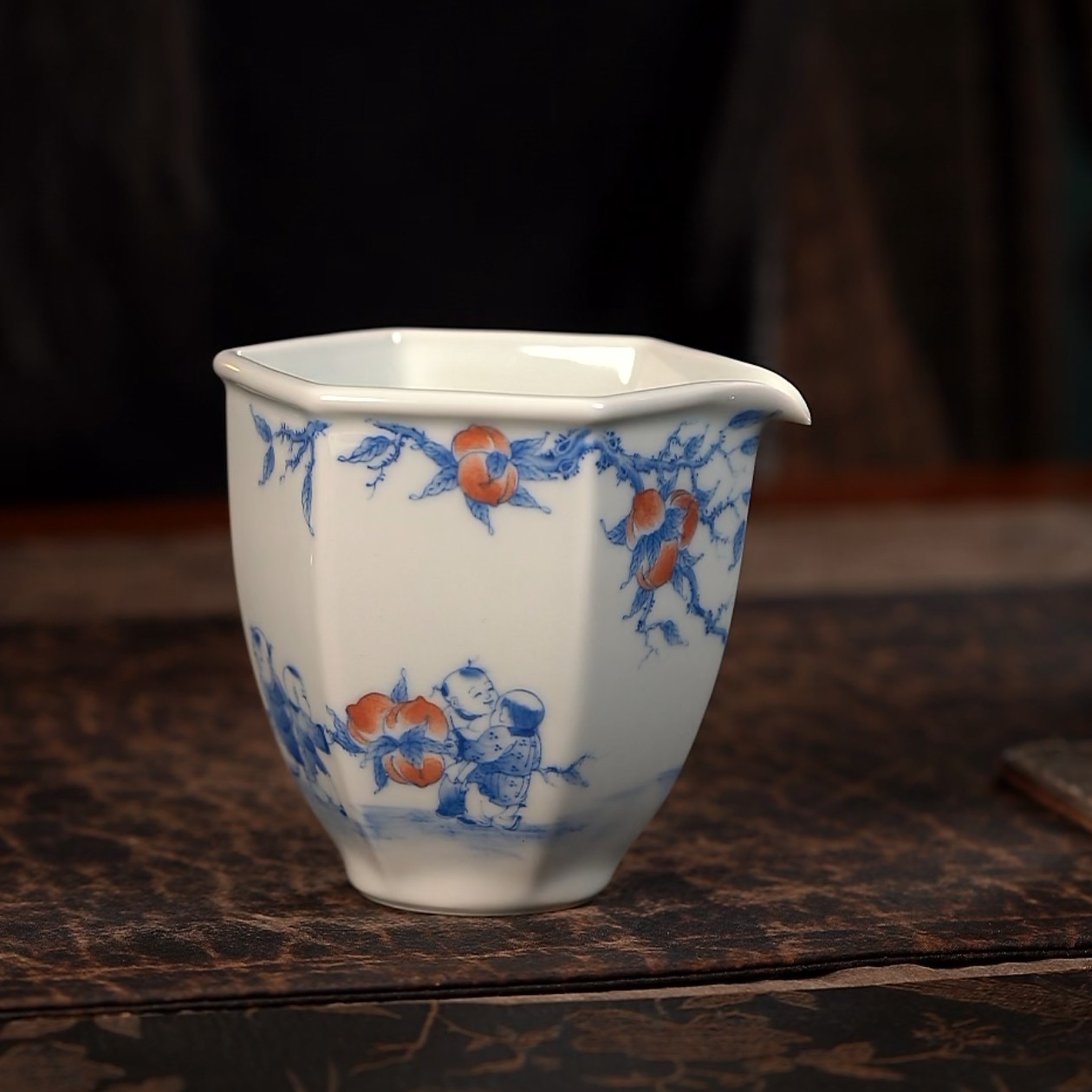 【品遗敬仁】聚澜堂青花九桃五福六方公道杯200cc