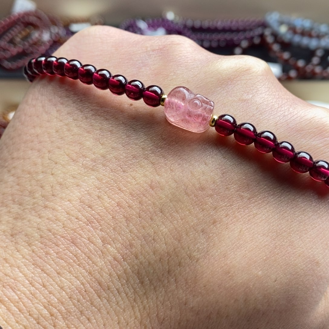 石榴石手链未镶嵌5mm毕业级酒红色单圈