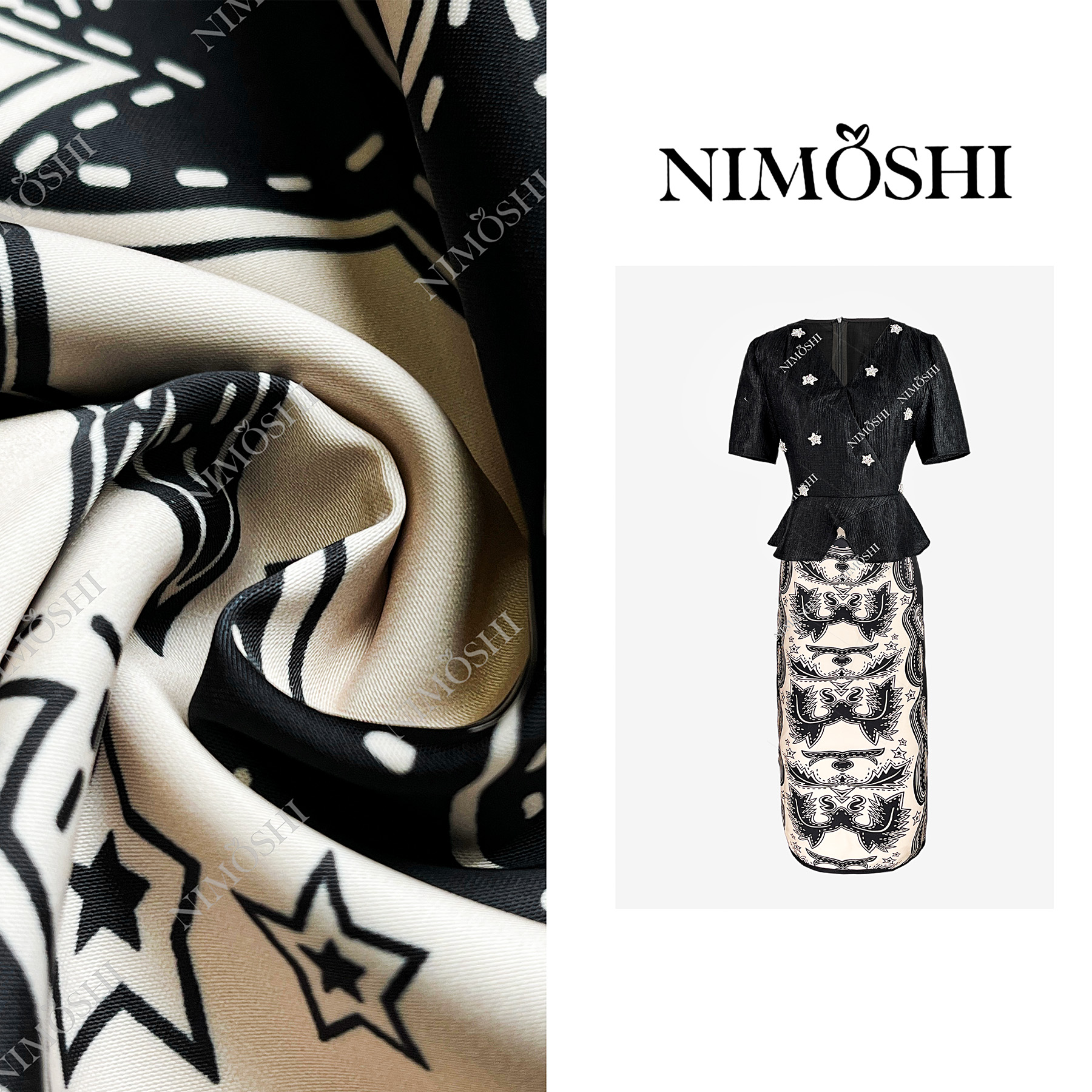 NIMOSHI【倩倩】独特超好看设计感独特漂亮短款显瘦黑色连衣裙Q1872