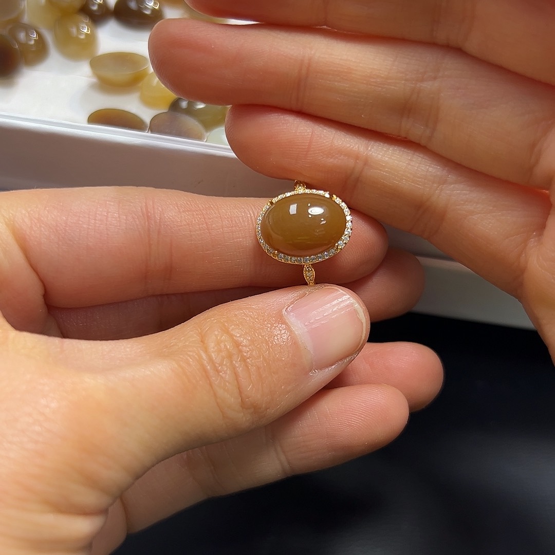 银S925镶嵌戒指和田玉蓉*姐