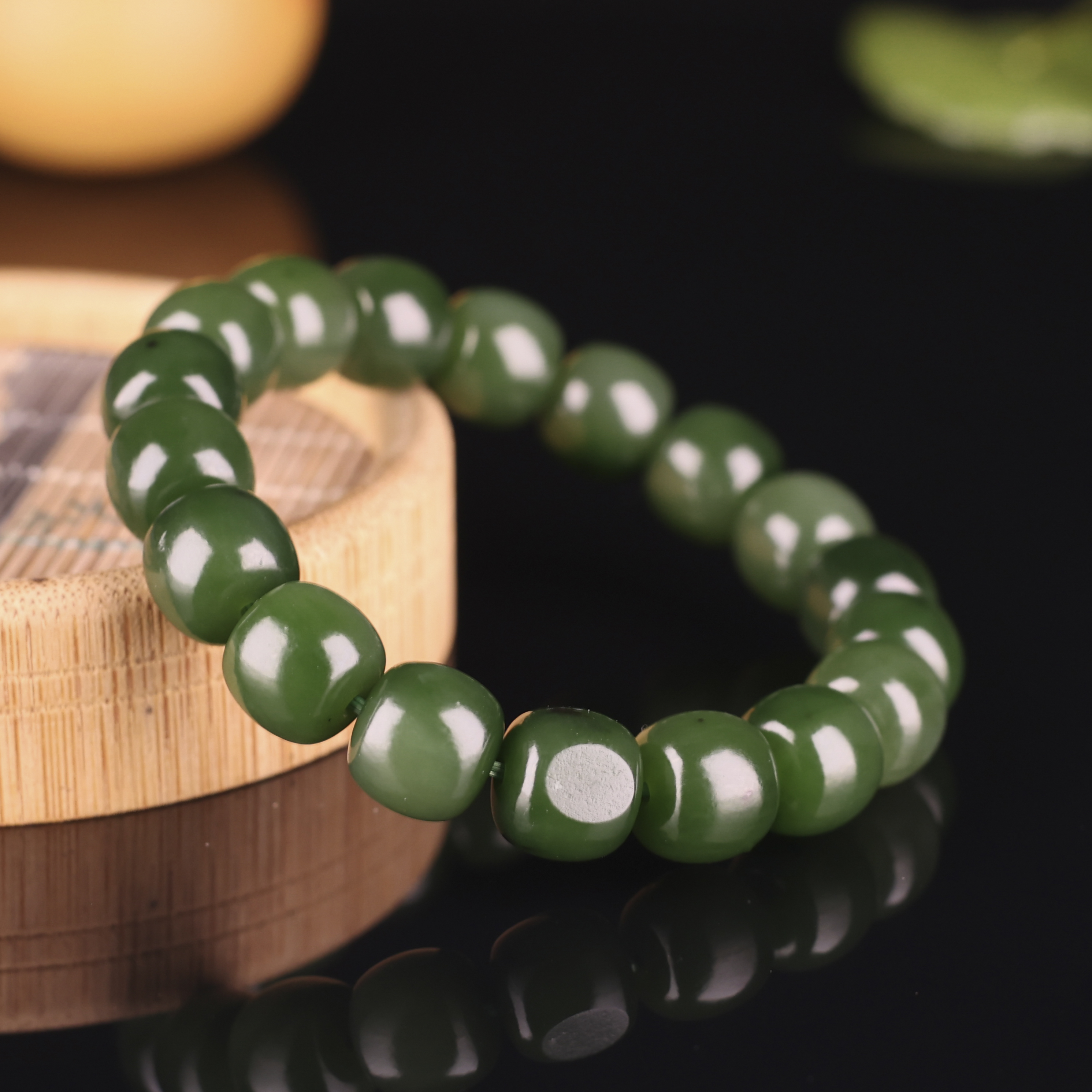 【11*12mm老型珠碧玉手串】53.6克新疆和田玉碧玉细腻油润苏工打磨