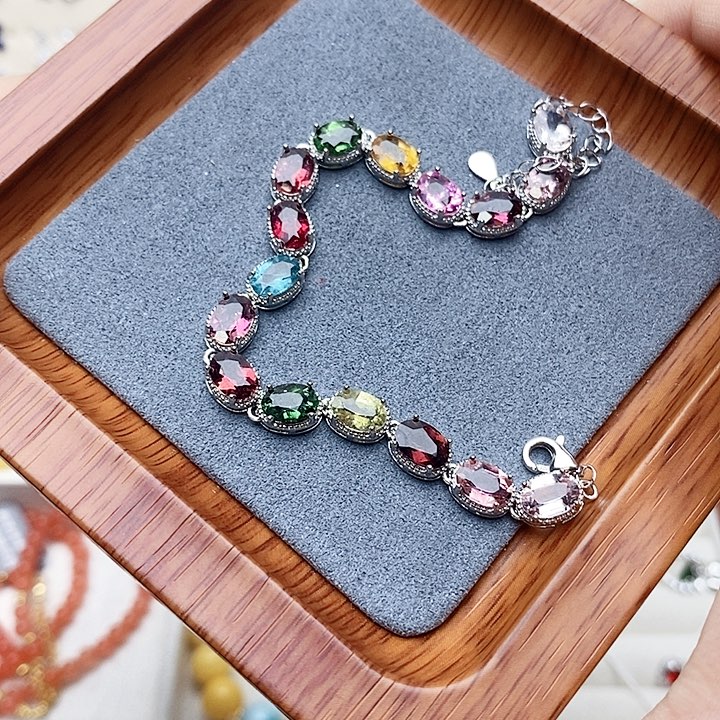 碧玺手链银S925镶嵌手链