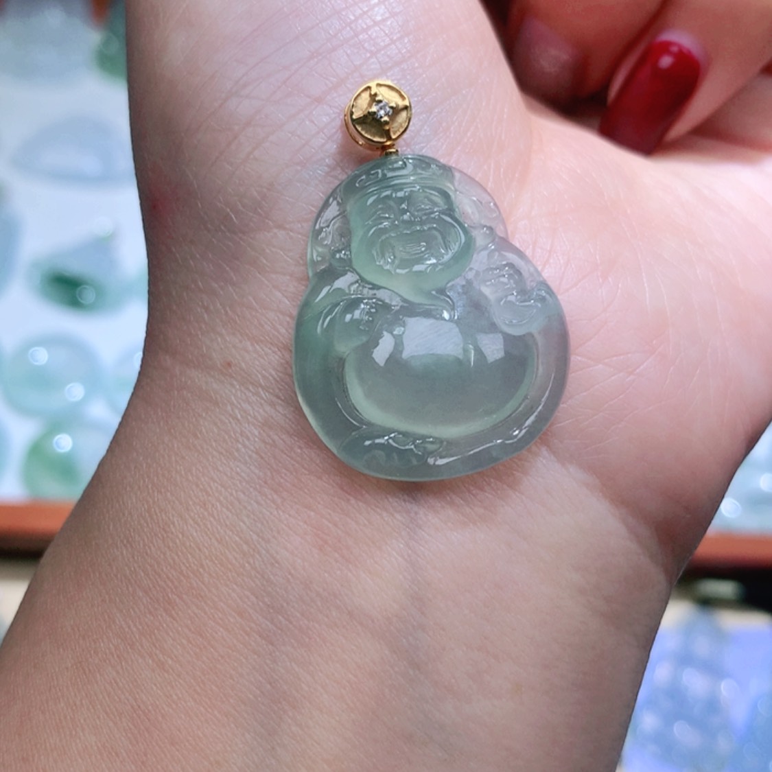 【闪购商品】翡翠颈饰18K金镶嵌财神爷