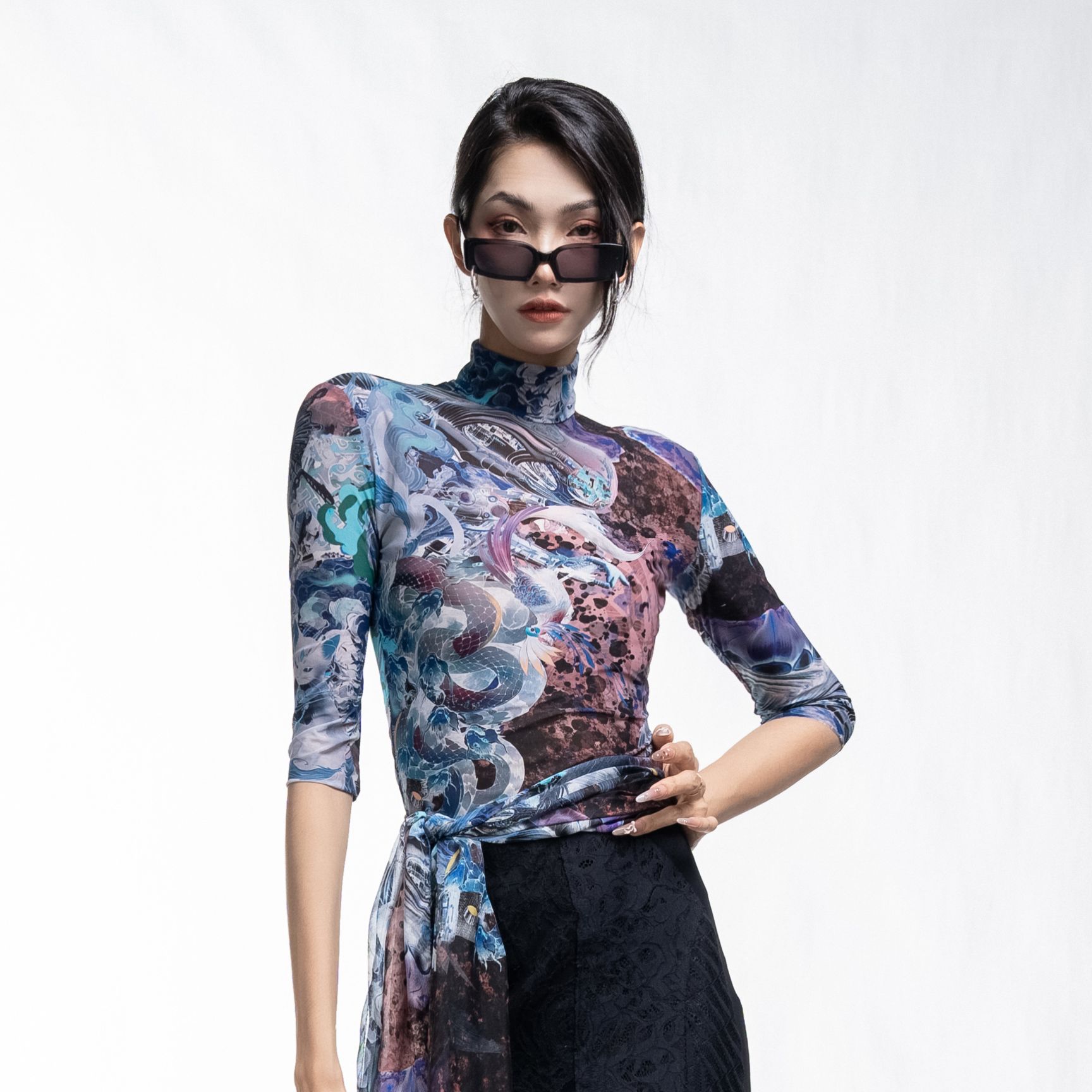 妖客云卷象C236292皮肤衣高领中袖打底衫时尚百搭国风设计师品牌