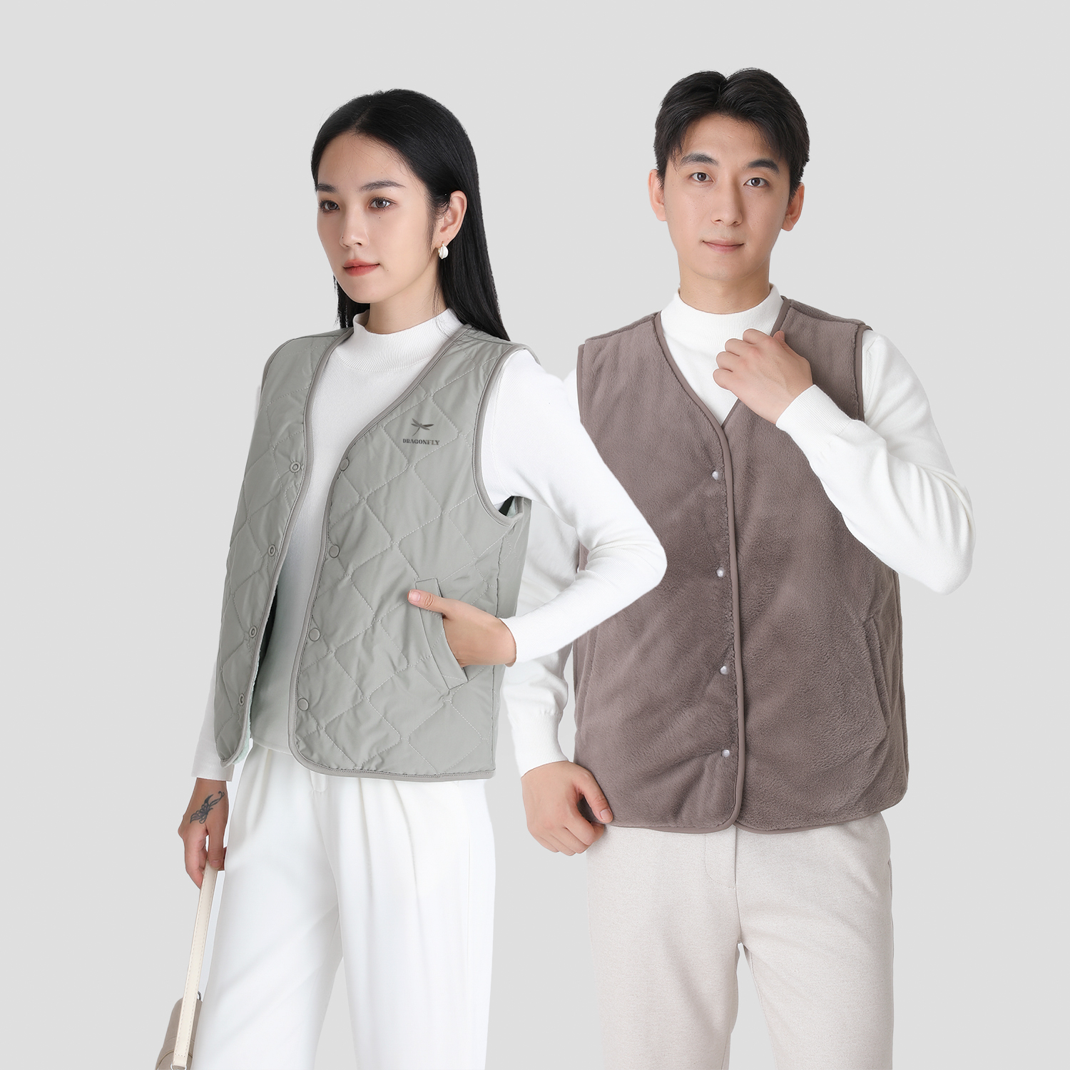 红蜻蜓文艺轻奢情侣款保暖休闲两穿双面无袖马甲