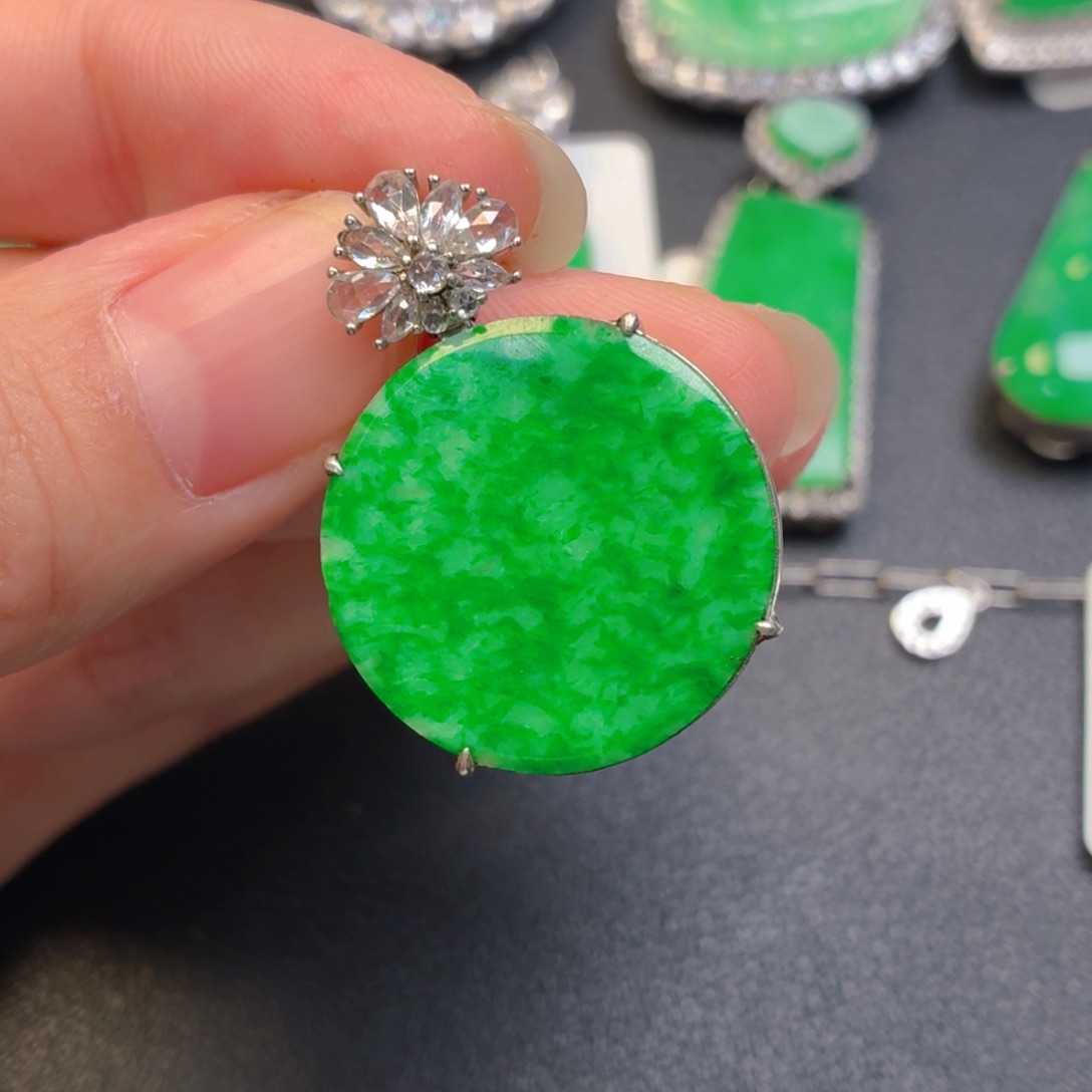 翡翠银S925镶嵌吊坠(不含链)