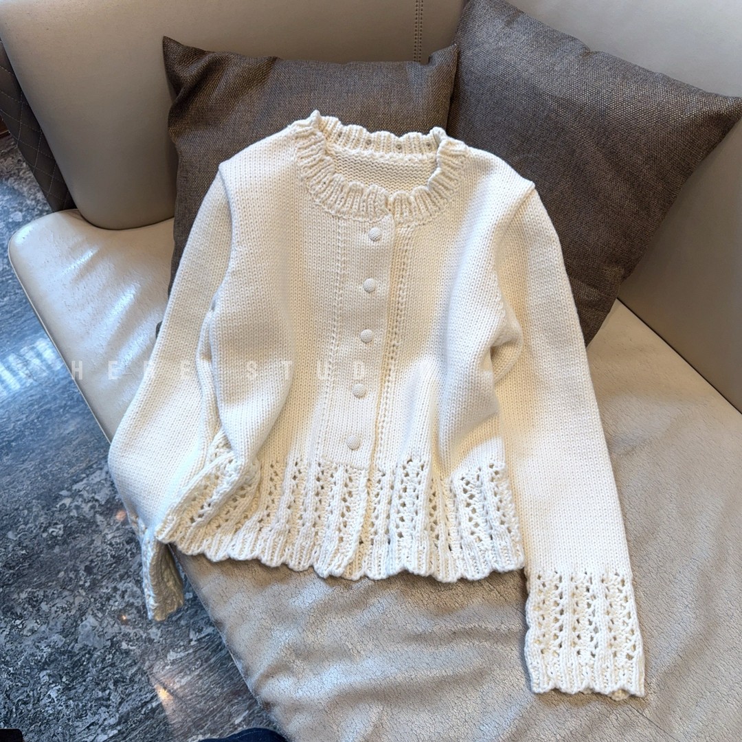 【斐丽轩】【佩里月光】韩系花边镂空设计小众保暖针织开衫