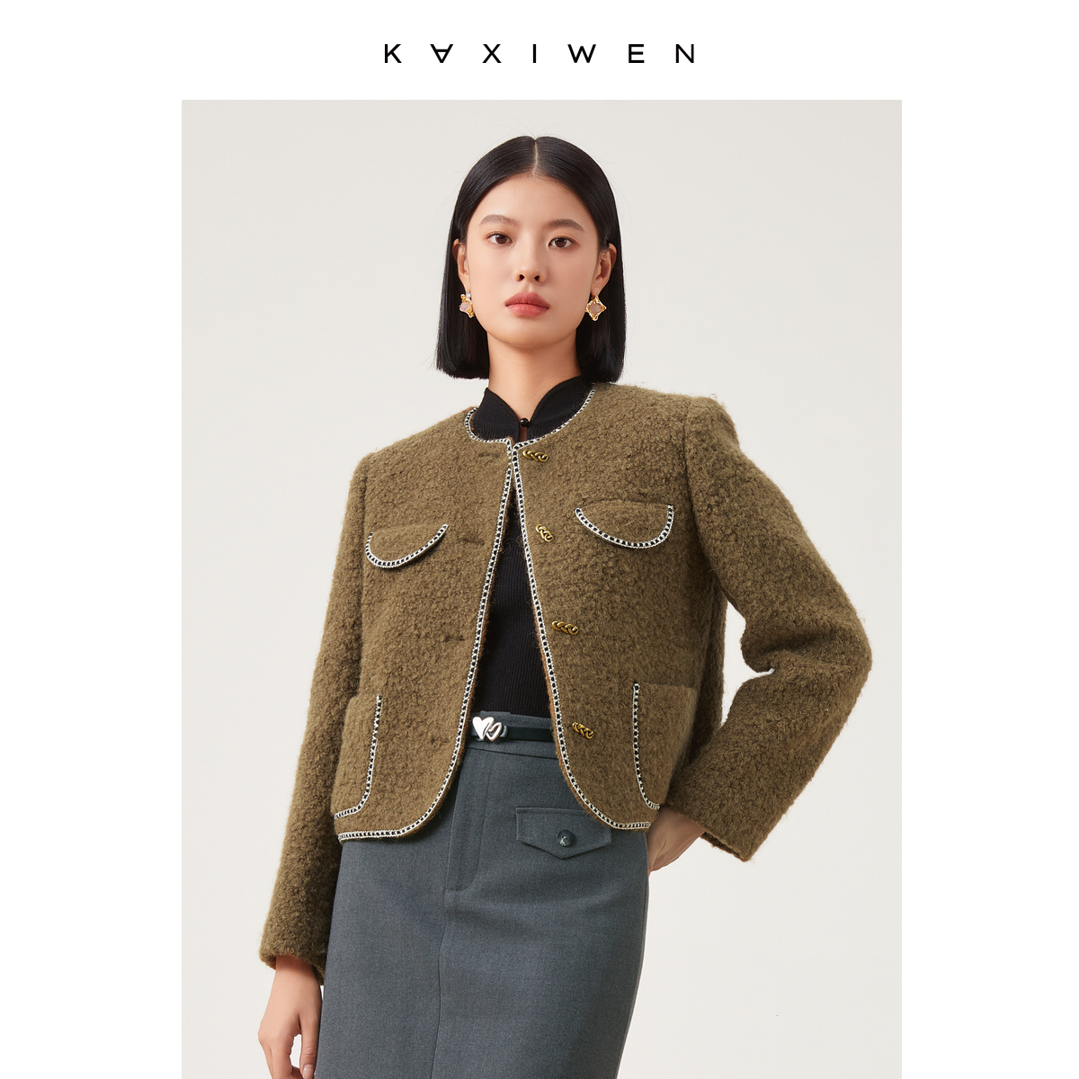 【达人专属】D09CWS9691新款草草撞色复古花边设计坎肩气质外套