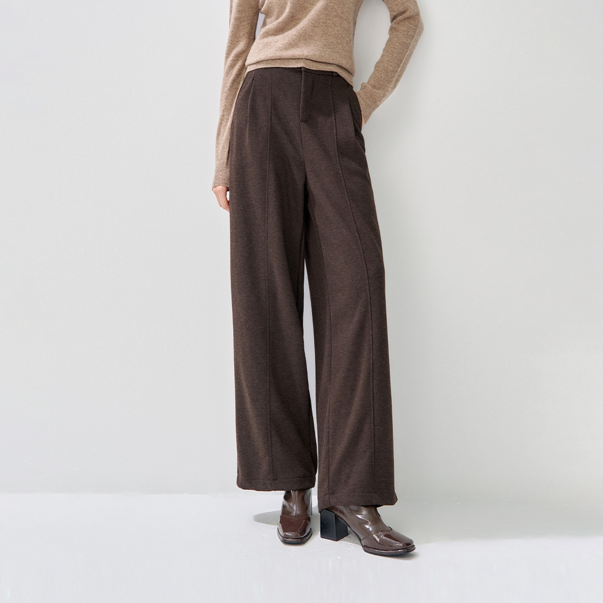 2025冬款纯色松紧腰直筒裤阔腿裤时尚宽松百搭休闲裤女