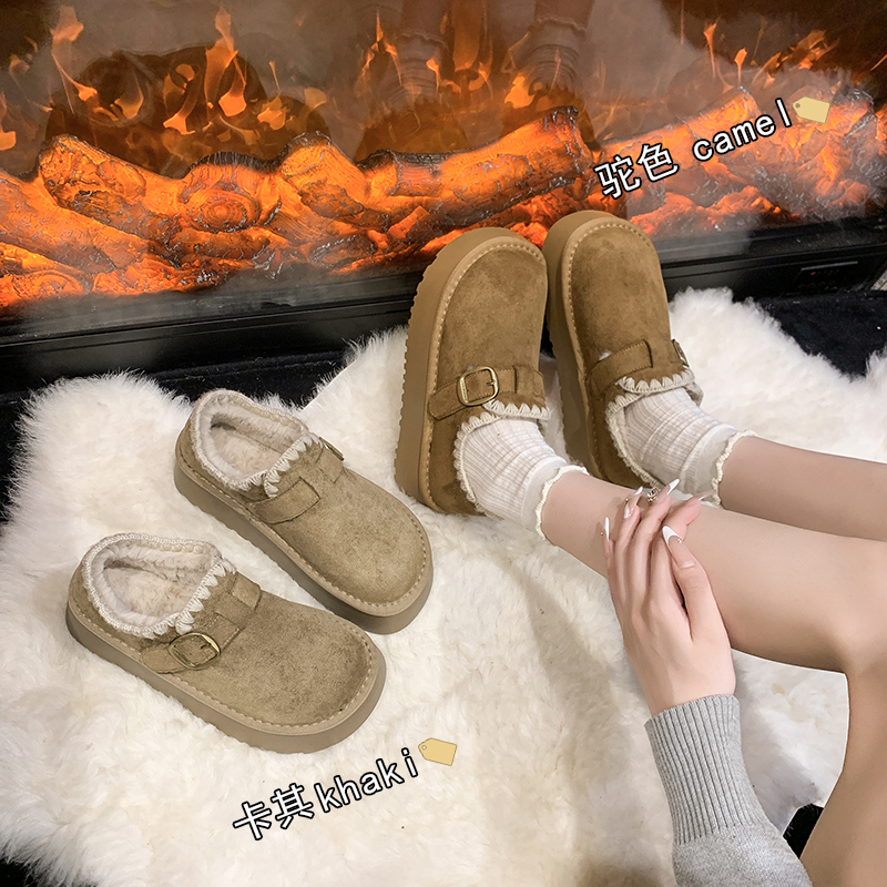 网红厚底加绒勃肯鞋女2025新款秋冬保暖雪地靴一脚蹬大棉懒人鞋子