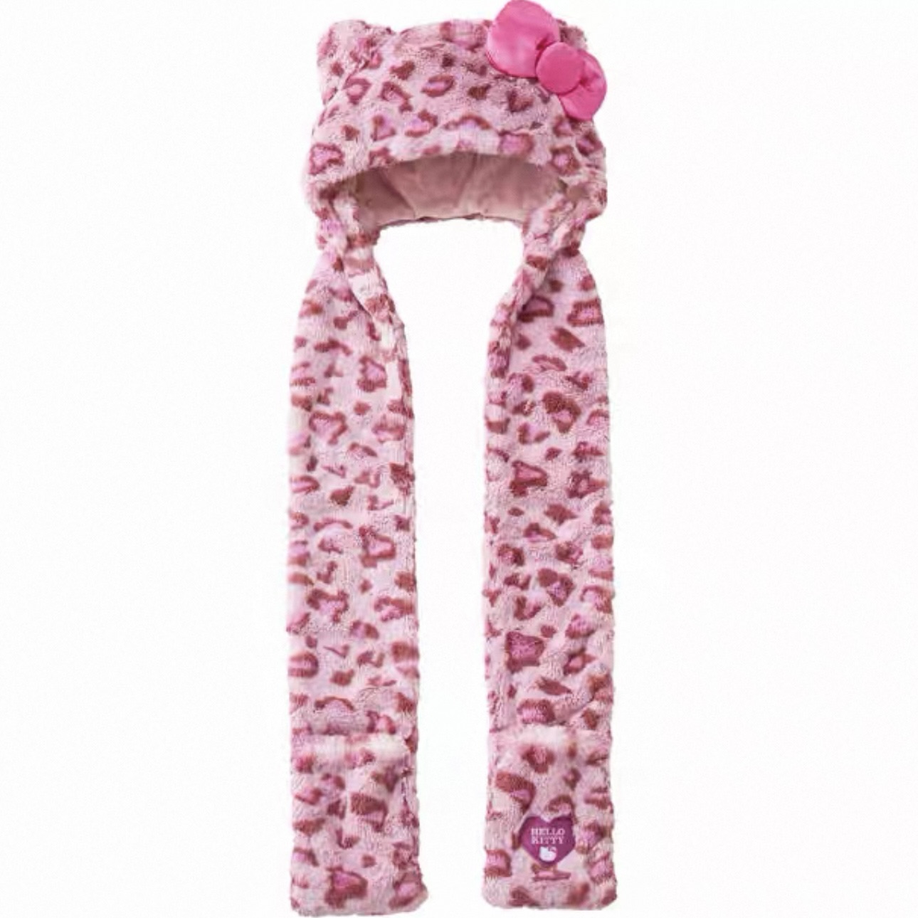 【大阪限定】环球限定 灰粉豹纹 毛绒kitty头套帽 围巾 配件