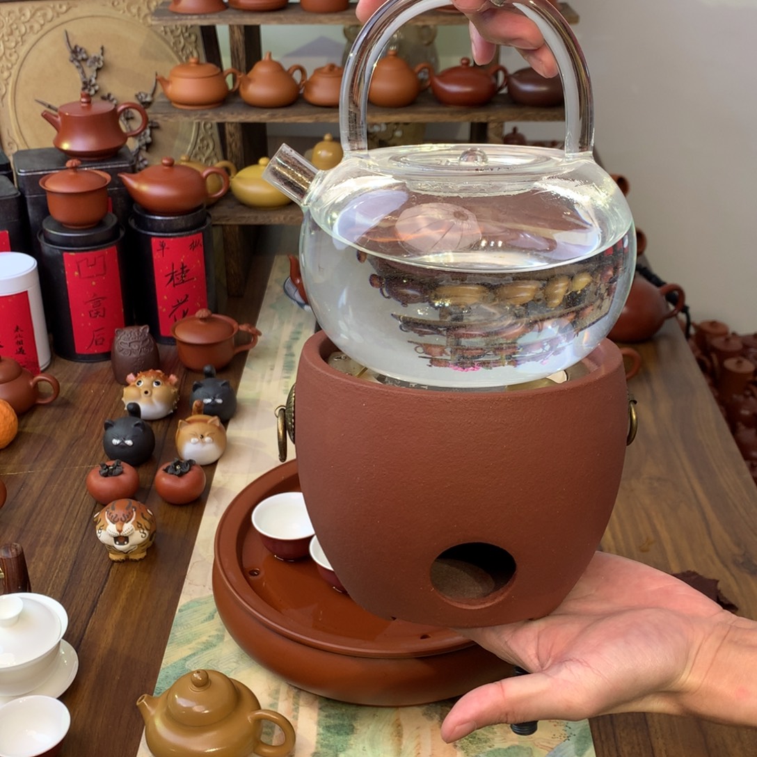套装紫砂玻璃煮水壶加炉一整套