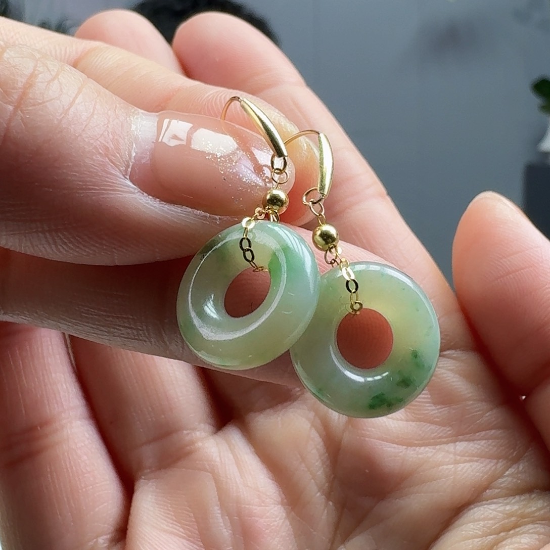 翡翠耳饰18K金镶嵌天然