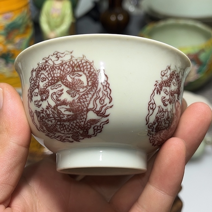 A***雕摆件釉里红杯子一个全品