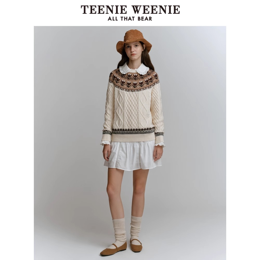 TeenieWeenie小熊时尚卡通毛衣女2024冬季新款女毛衫TTKW248V39I