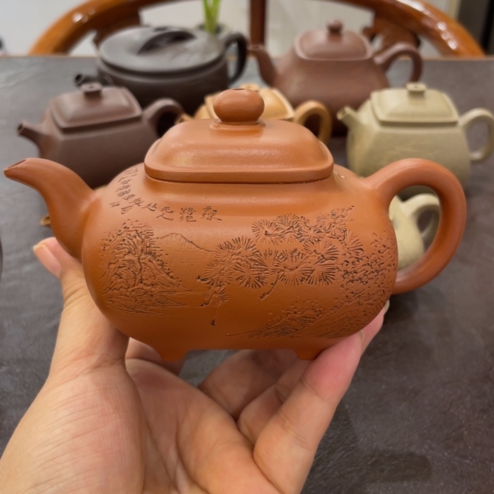 用***1紫砂茶壶赵庄朱泥手工刻绘240cc不退不管