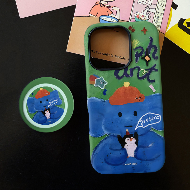 小众油画小象菲林二合一适用苹果17/16promax手机壳15/14保护套13