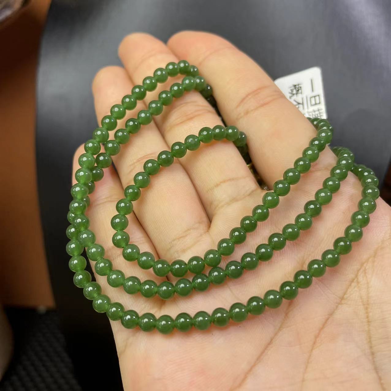 【玉粹珠宝】和田玉碧玉4mm小米珠精致毛衣链项链