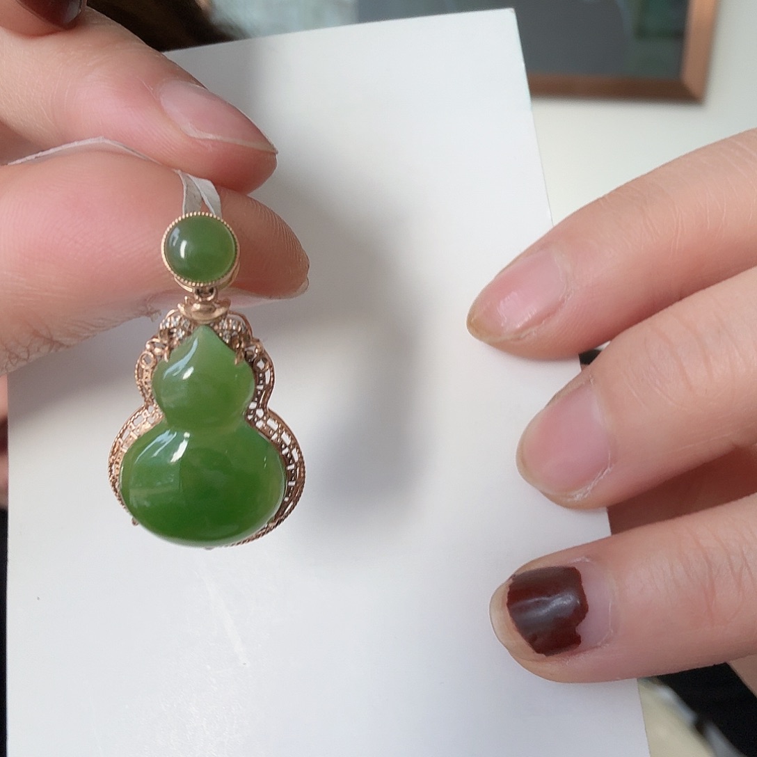 和田玉W葫芦18K金镶嵌