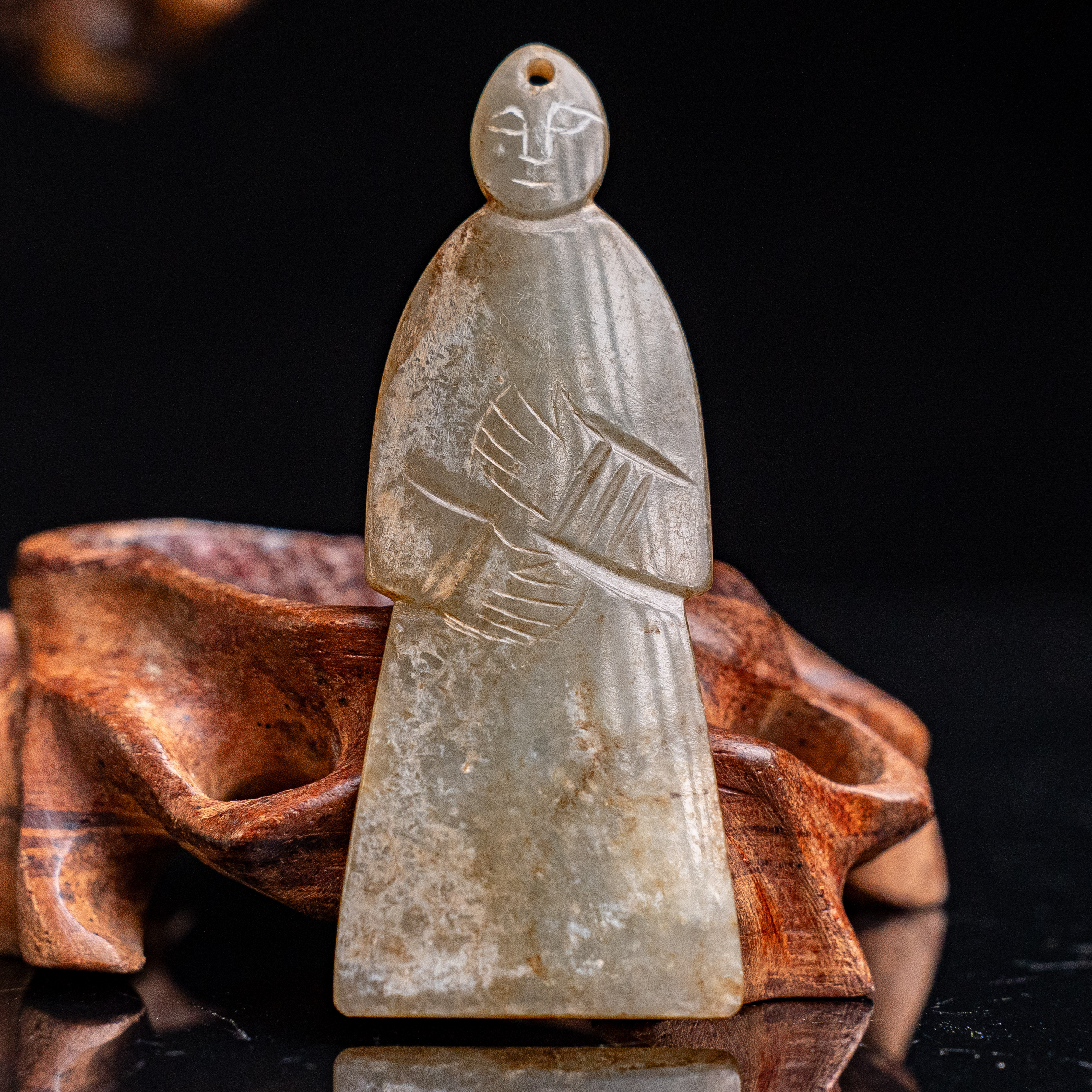 明代和田玉玉人俑花件-CS