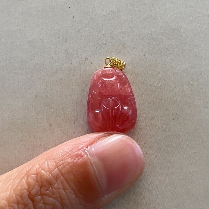 菱锰矿（红纹石）吊坠(不含链)18K金镶嵌花***?