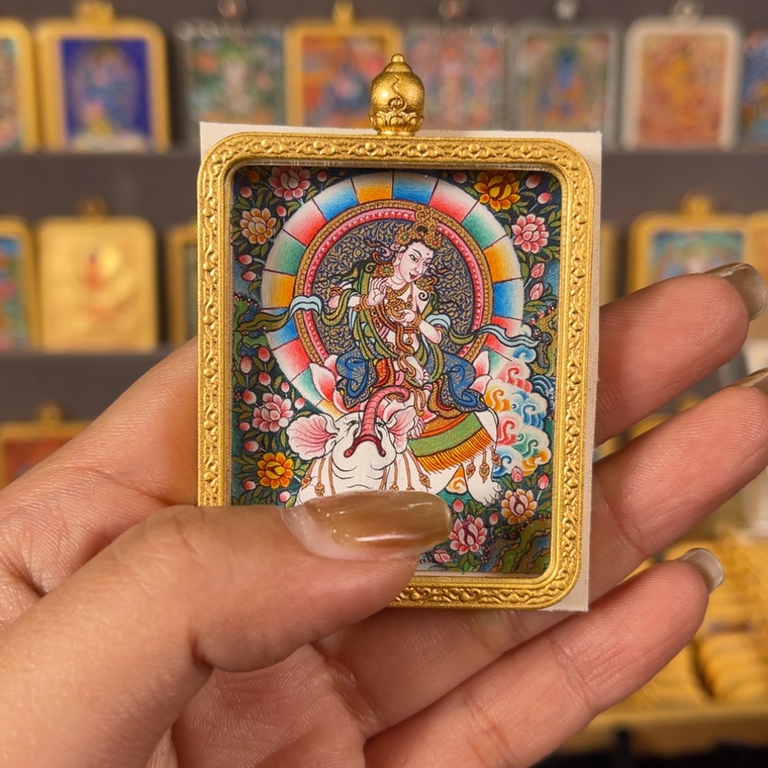 吊坠普贤青海热贡唐卡