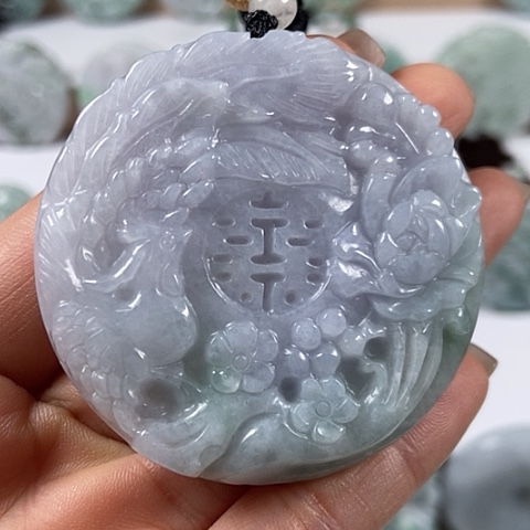 翡翠颈饰未镶嵌山水花开富贵双喜临门两面工福利