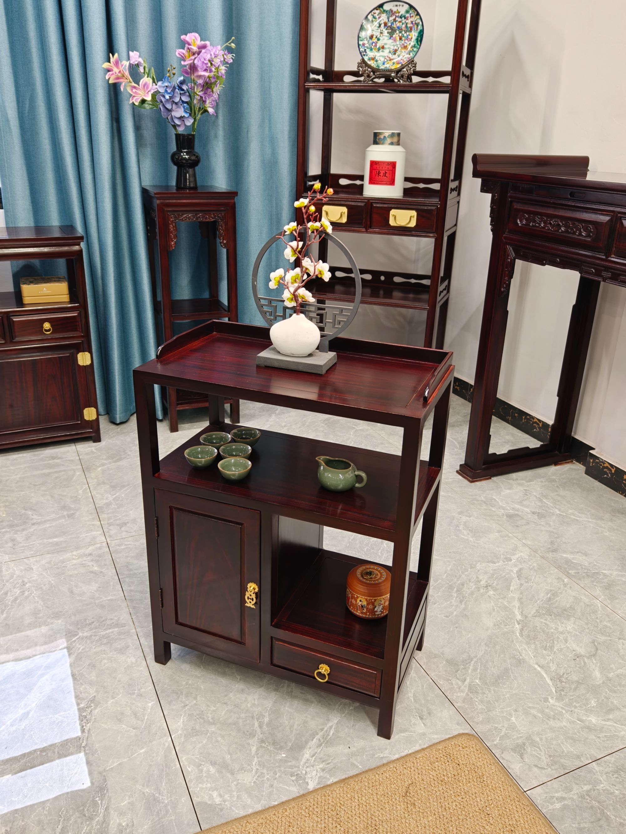 璟霖 黑酸枝茶边柜置物柜茶水柜收纳柜58*32*74