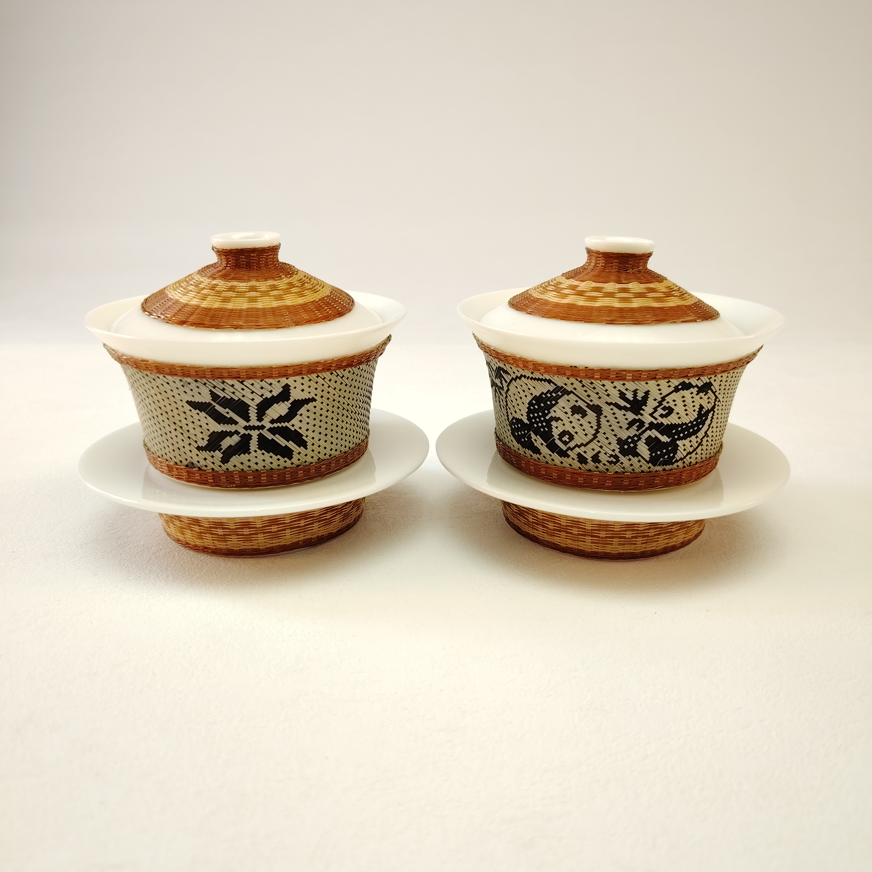 竹丝手工编织高端茶杯商务礼品定制非遗手工四川特色盖碗功夫茶具