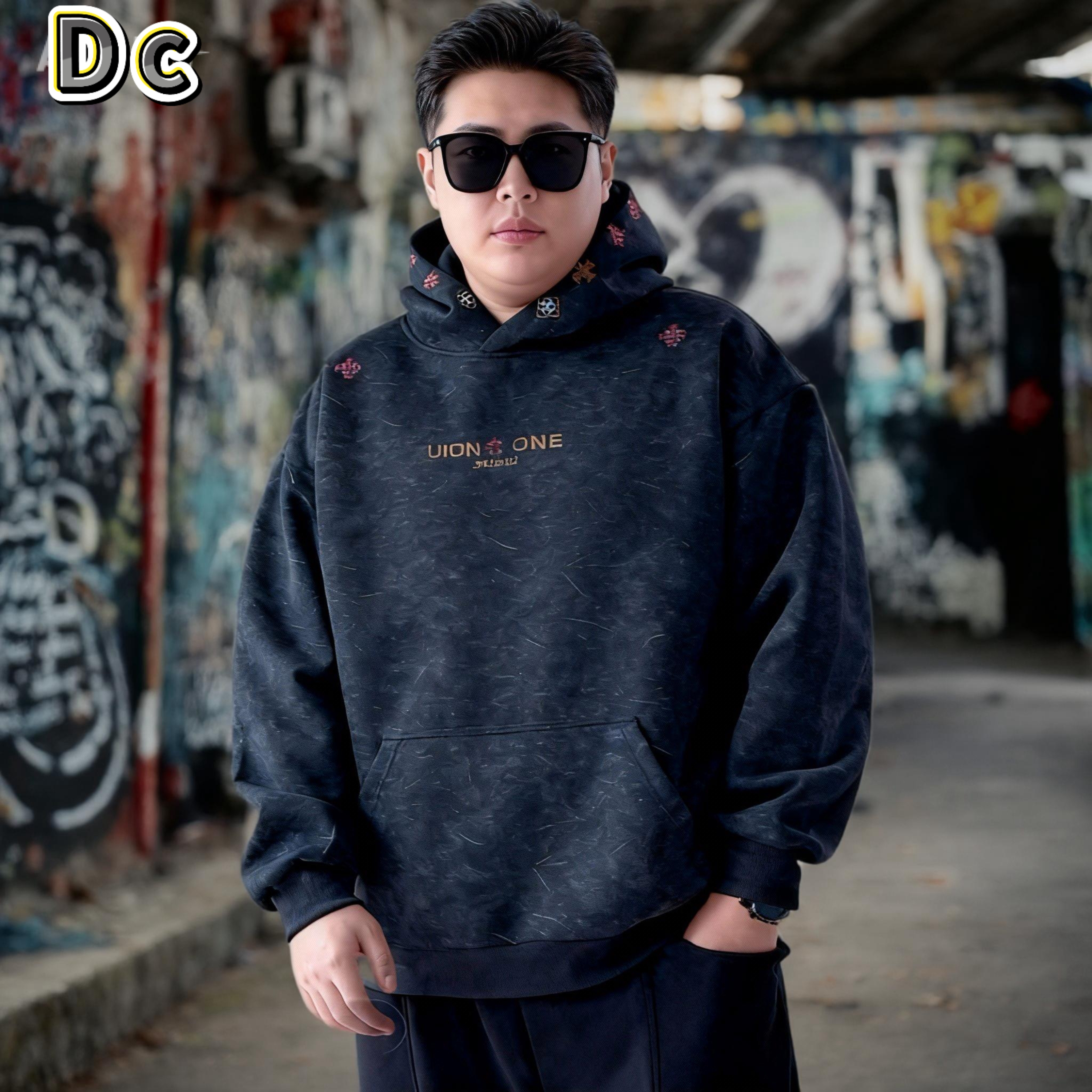 (刺绣连帽加绒卫衣）陈老板大码男装百搭ins潮流秋冬显瘦潮流情侣