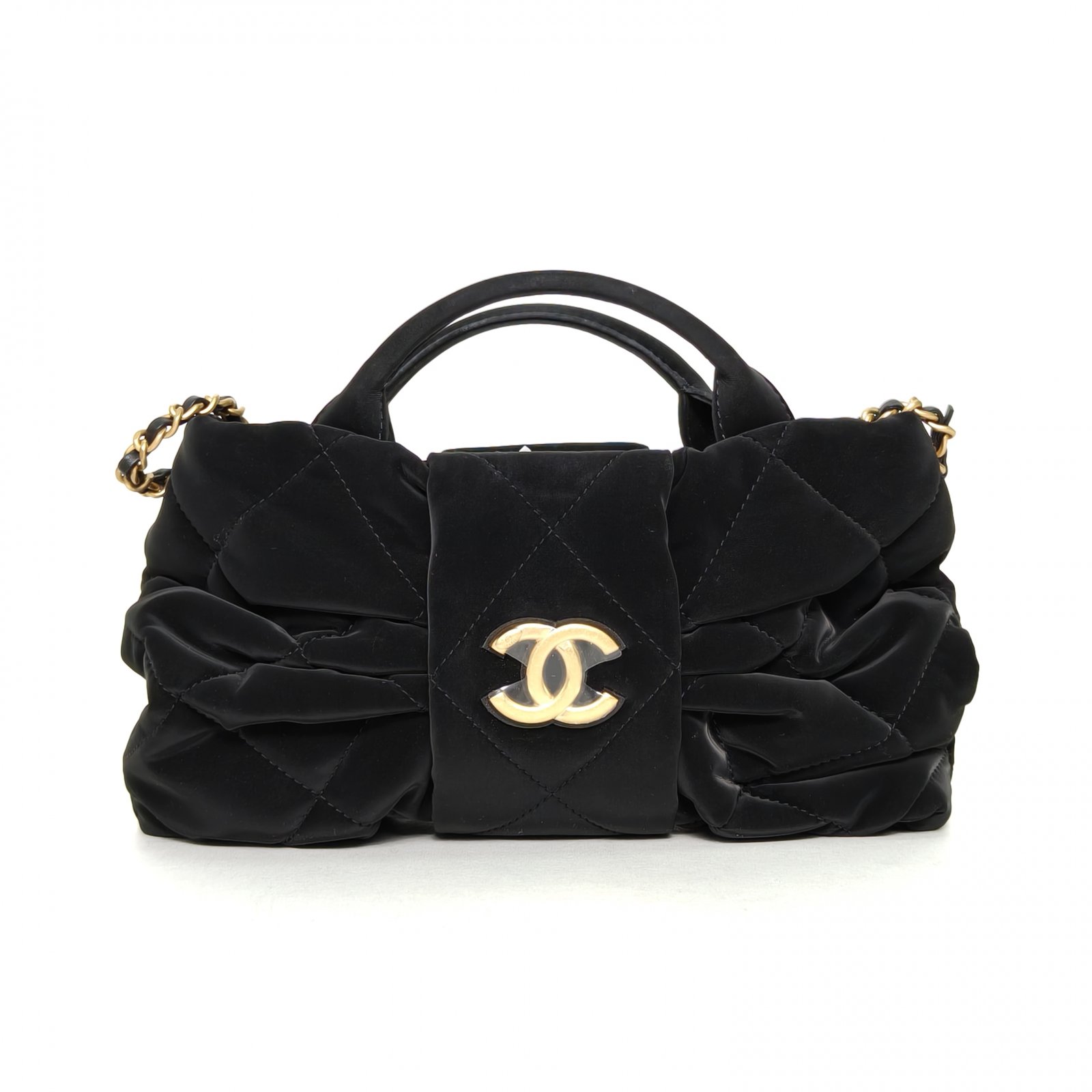 99新 Chanel/香奈儿 【小花黑黑】25K 丝绒效果手提包 链条包