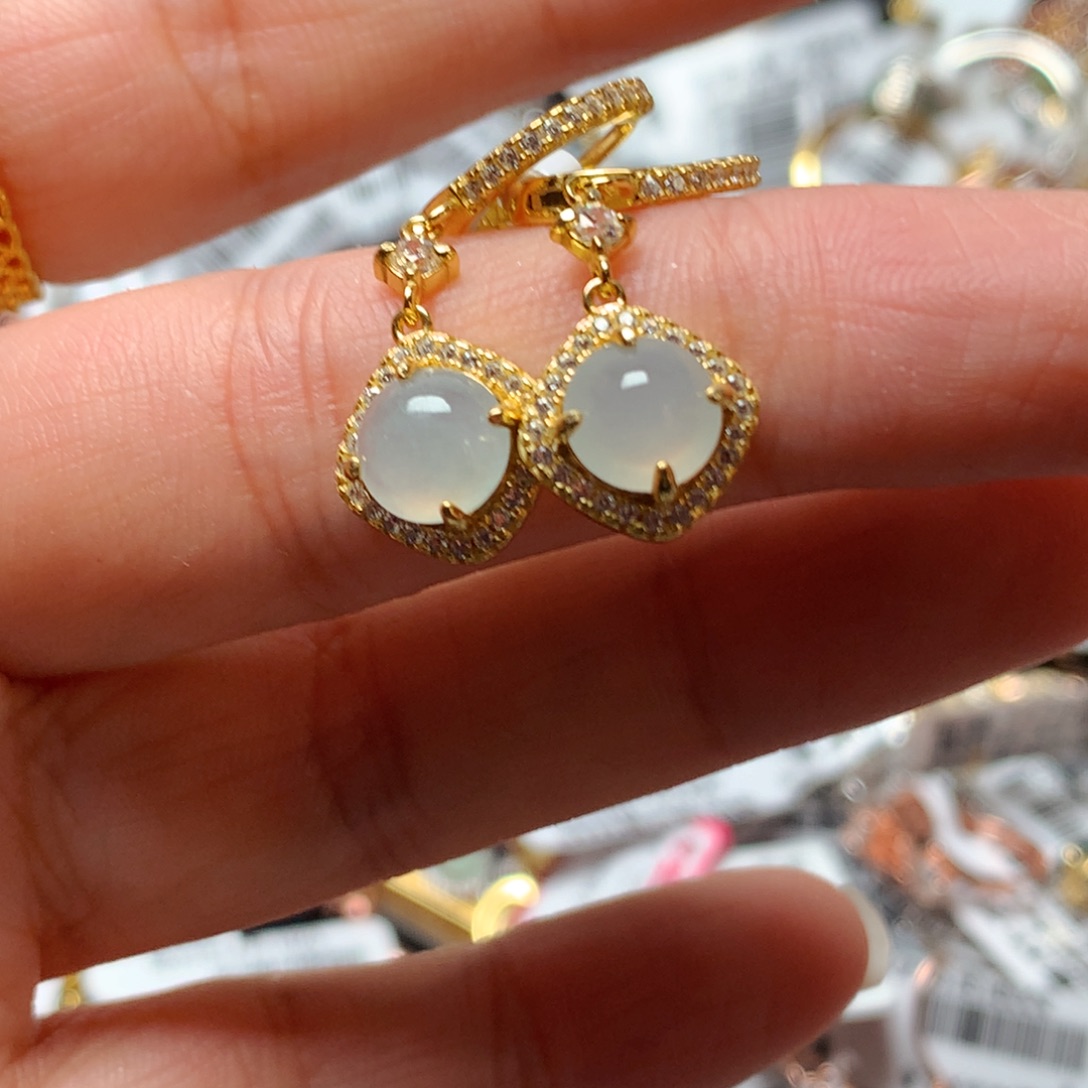 翡翠戒指银S925镶嵌天然翡翠耳饰