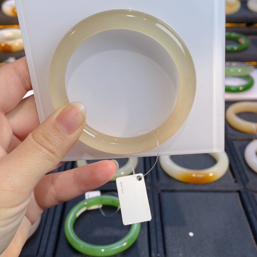 和田玉手镯未镶嵌猫眼藕粉5758