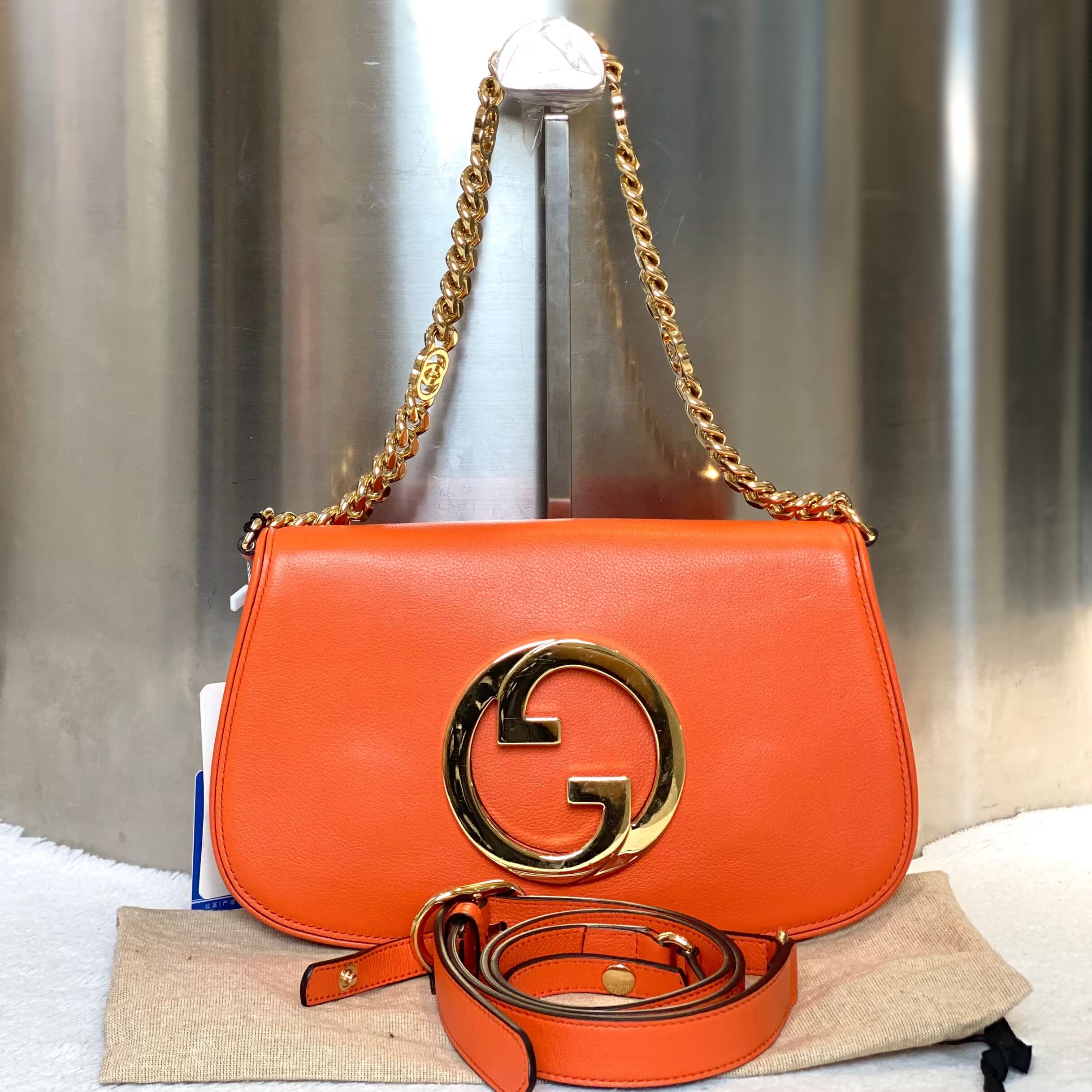 99新 GUCCI/古驰 爱马99新古驰gucci橙色Blondle单肩斜挎包6569