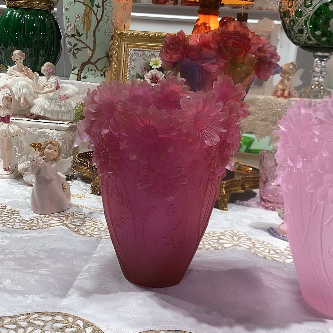 摆件QAA249脱蜡水晶小雏菊金红料花瓶