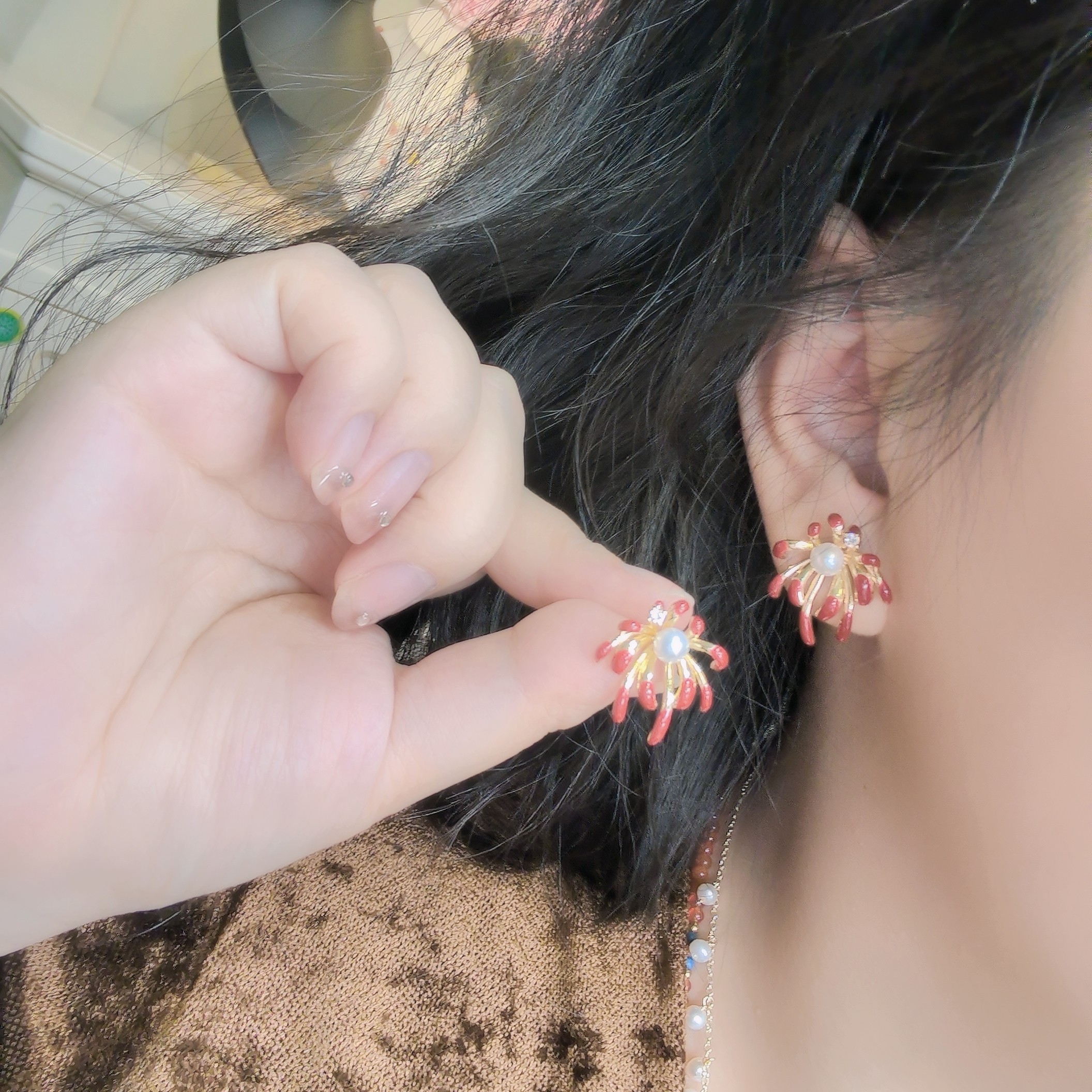 【烟花】氛围感本命年珍珠耳钉百搭气质