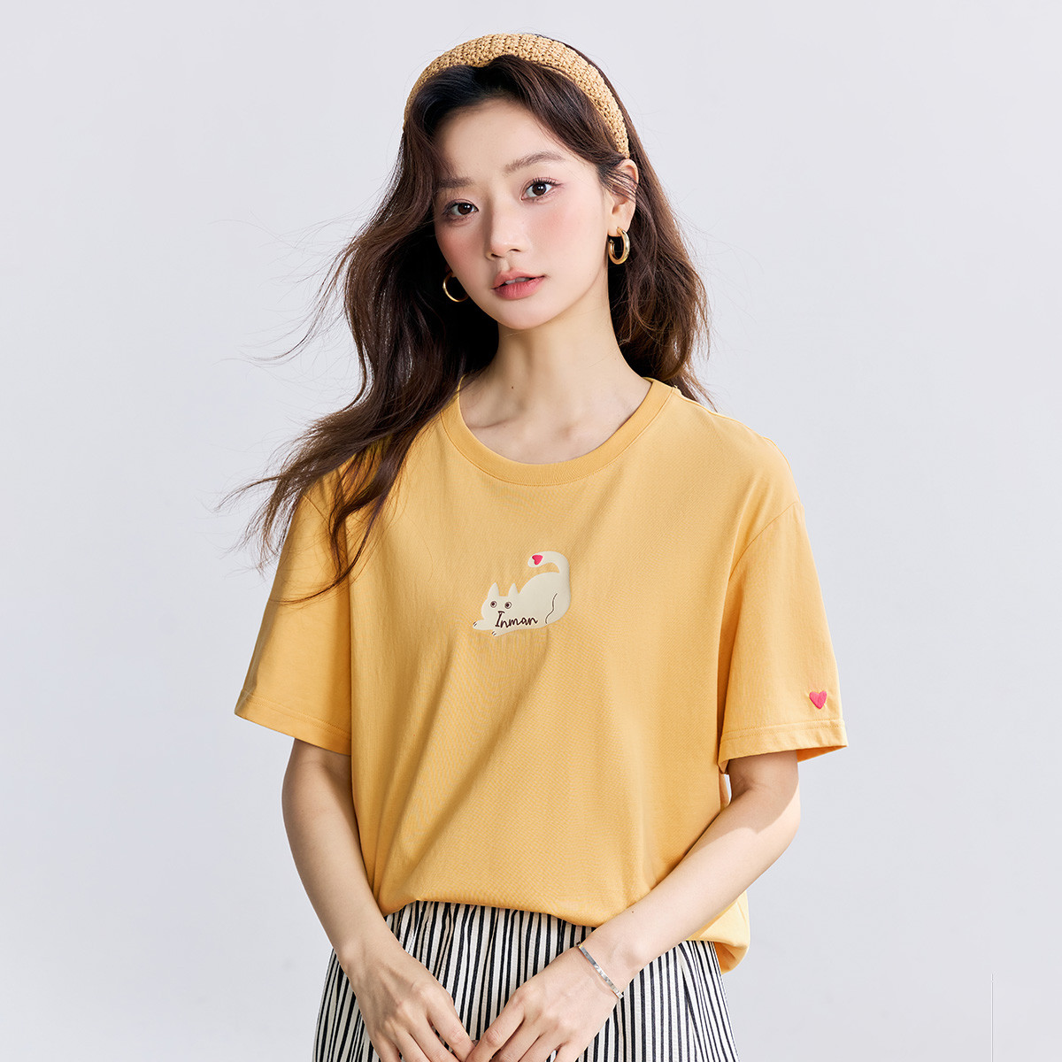 【恋夏穿搭】茵曼夏季猫咪小清新短袖T恤显瘦休闲舒适圆领上衣女