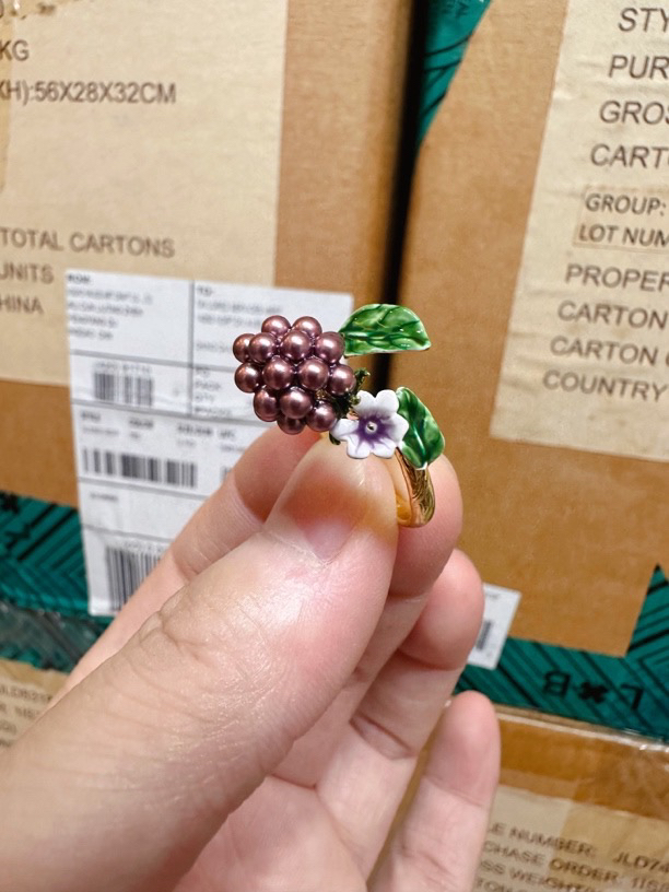 铜合金珐琅戒指 森系花朵树叶树莓手工果实戒指指环开口可打开