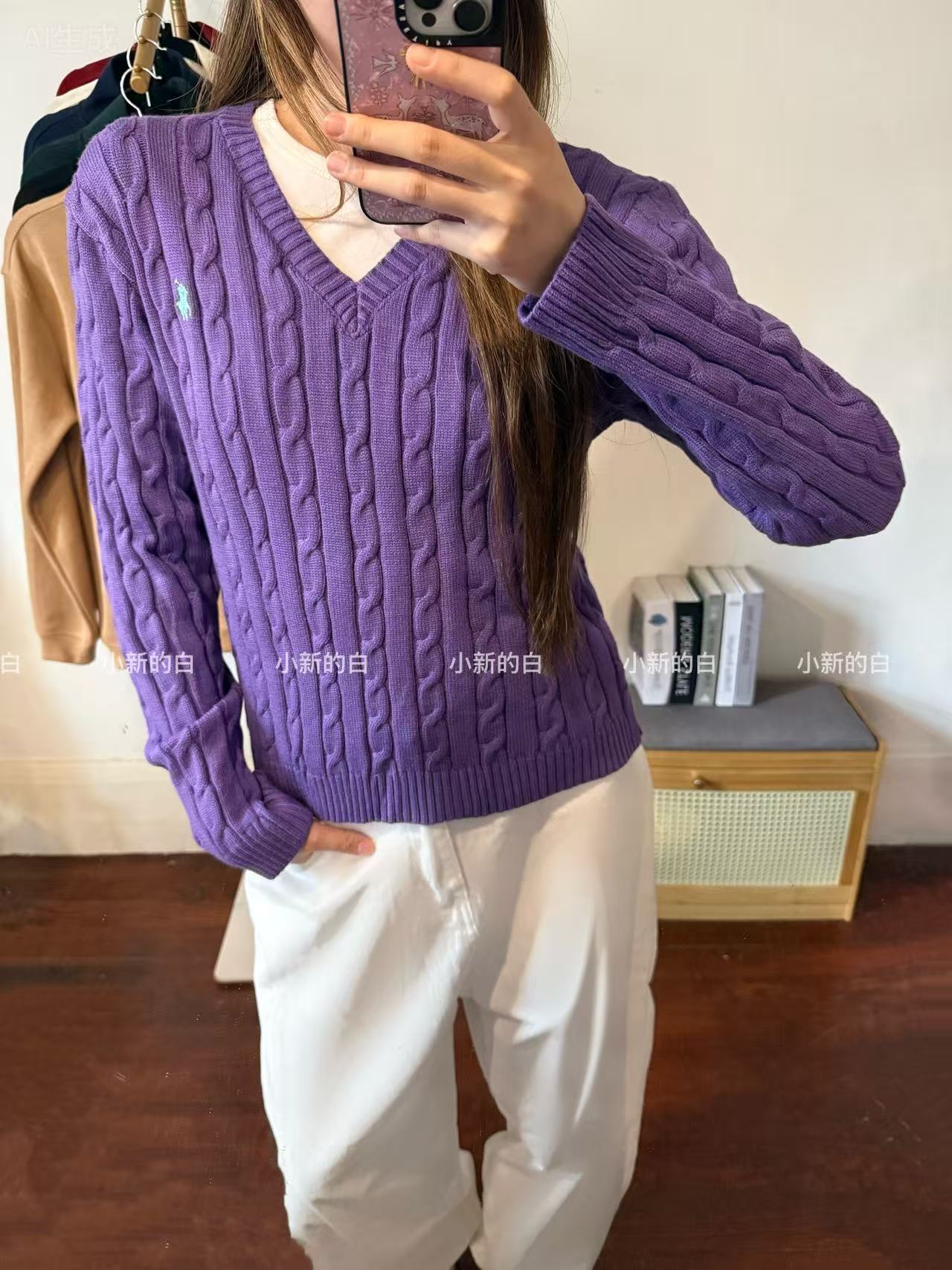 秋冬款老钱风V领气质百搭绞花套头毛衣女