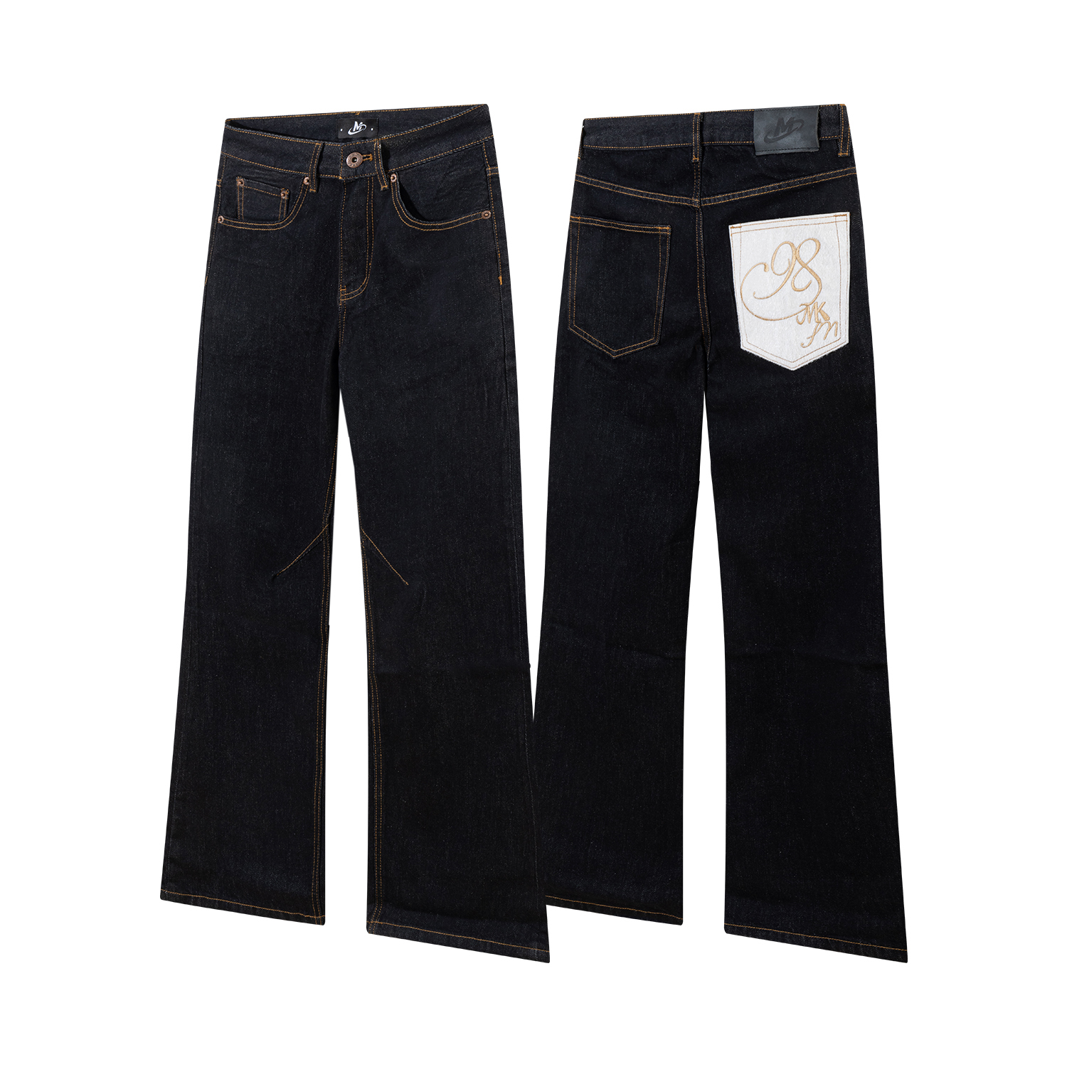 MKSN不褪色原牛cleanfit后口袋仿马毛原色牛仔裤男潮微喇显瘦长裤