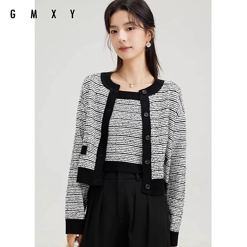 【臻臻专属】古木夕羊条纹两件套针织开衫新款开衫外套GD470214003