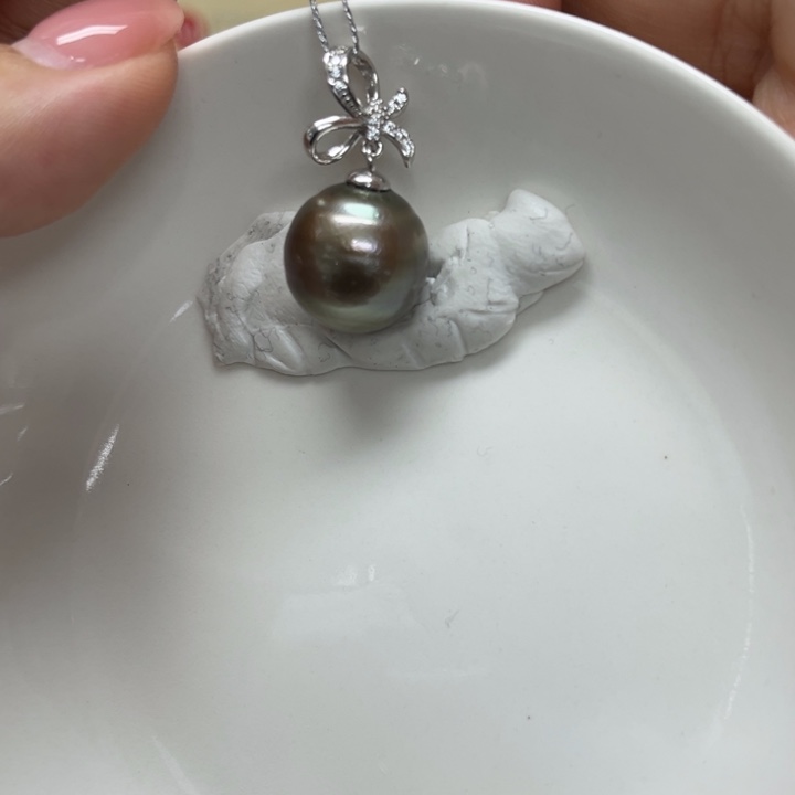 颈饰海水珍珠银S925镶嵌大溪地12-13mm7号