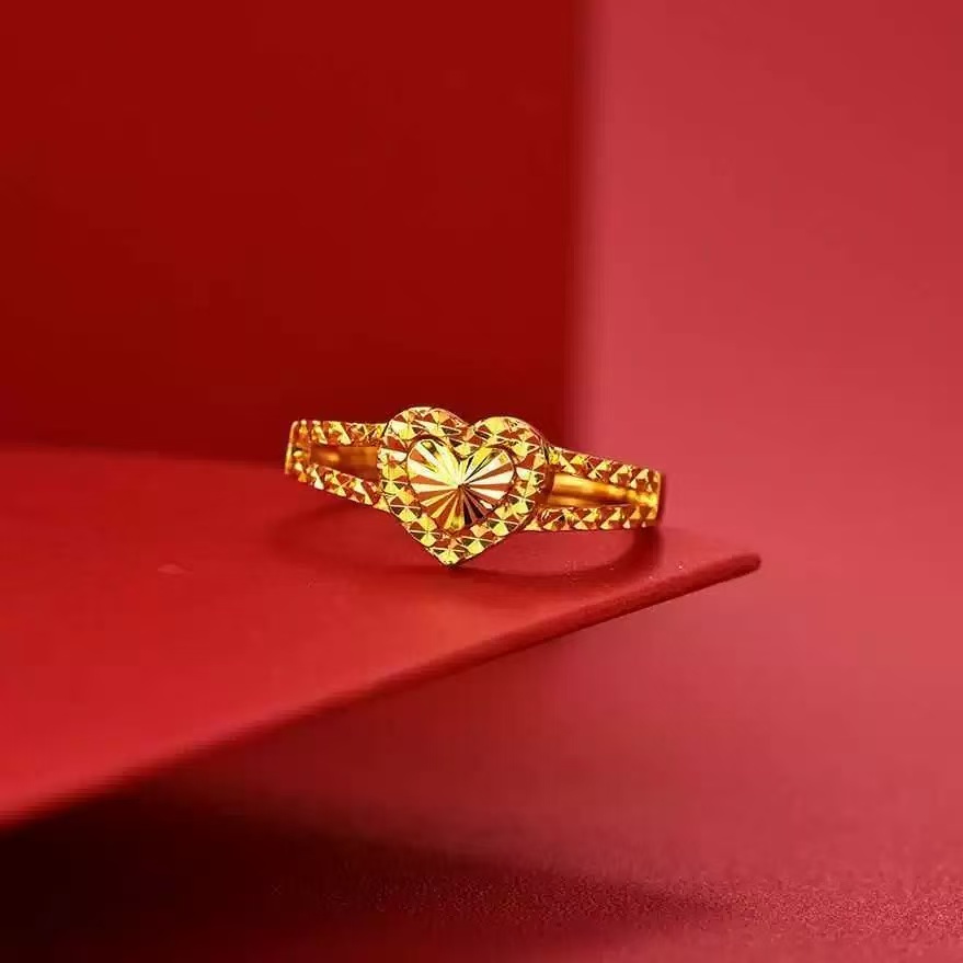 【顺丰配送 明天到家】心有灵犀爱心活口戒指2.5g重心形车花双爱心叠加幸福情侣款百搭气质可调节铜合金